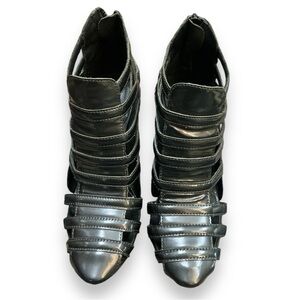 Vintage Rebecca Minkoff heels Size 6M gunmetal‎ patent leather *heel-see photos